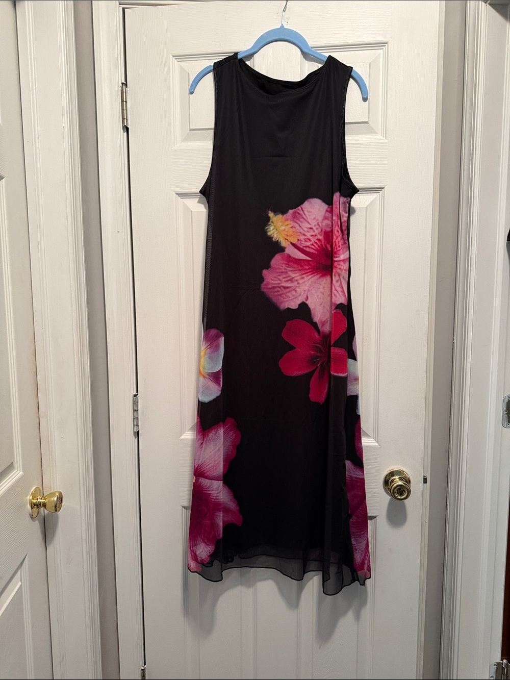 SHEIN Black Maxi Dress with Pink Floral Accents